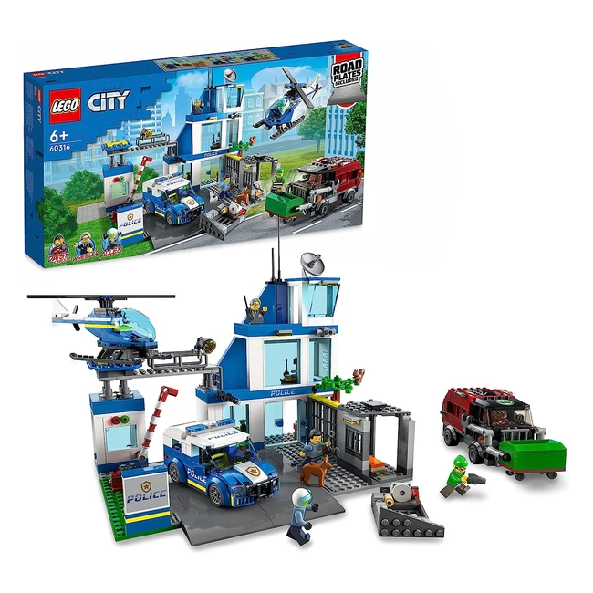 LEGO City Polizeistation mit Polizeiauto, Müllauto und Hubschrauber - Polizeispielzeug für Jungen und Mädchen ab 6 Jahren 60316