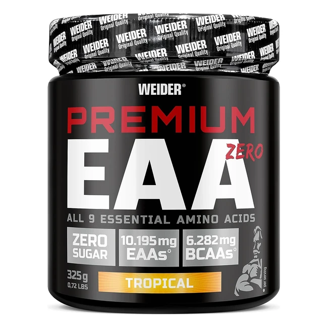 Weider Premium EAA Powder Zero Tropical Flavour - 9 essentielle Aminosäuren - hohe Dosierung - leicht lösliches Pulver für leckeres Aminodrink - hoher BCAA-Gehalt - vegan - zuckerfrei - 325 g