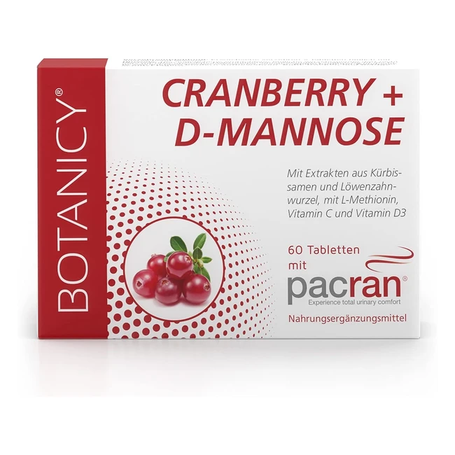 Cranberry Dmannose Tabletten mit Vitamin C und D, Kürbiskern- und Löwenzahnwurzelextrakt, 60 Tabletten Monatspackung