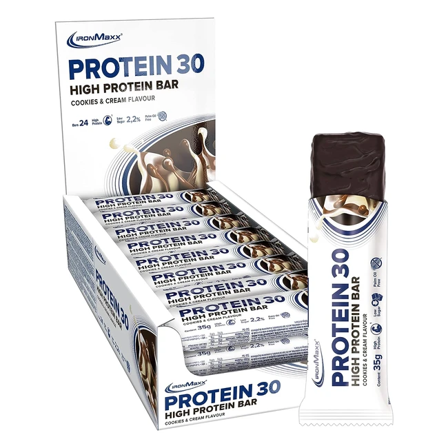 IronMaxx Protein 30 Protein Bar 24 x 35 g - Pack of 24 - Cookies & Cream - Hoher Proteingehalt