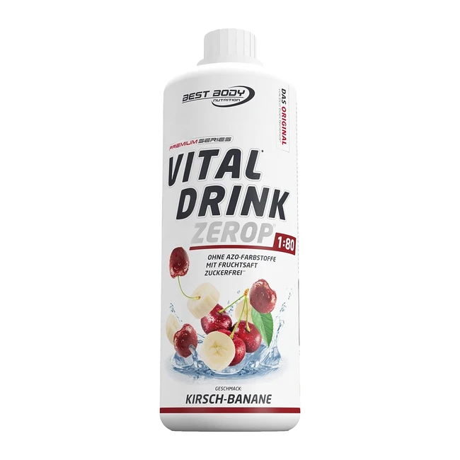 Best Body Nutrition Vital Drink Zerop - Kirsch-Banane Konzentrat - Zuckerfreier Sirup - 180 Portionen für 80 Liter Getränk - 1000 ml