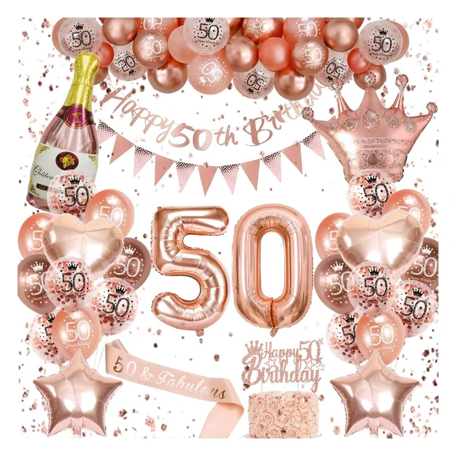Decorazioni 50 Anni Compleanno Donna Oro Rosa - Palloncini Striscione di Happy 