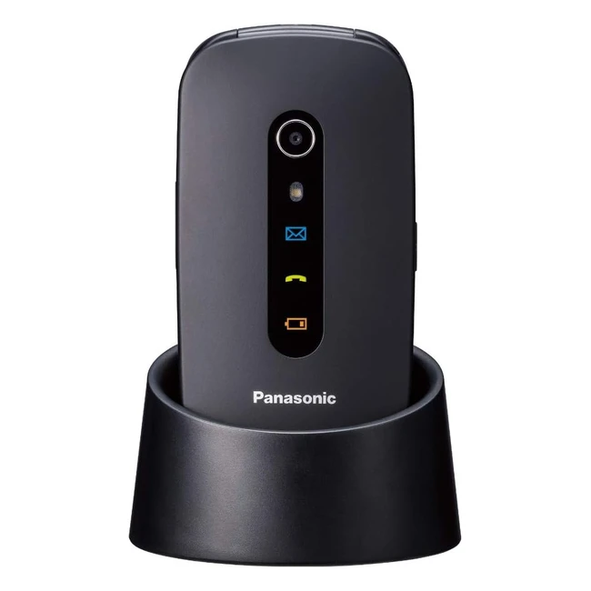 Teléfono móvil Panasonic KXTU466EXBE para mayores - Pantalla color 24 - Botón SOS - Base carga - Compatibilidad audífonos - Resistente golpes - Batería larga duración - Bluetooth - GPS - Cámara - Negro