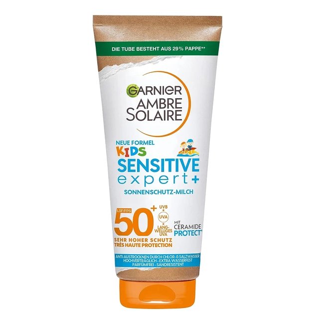 Garnier Sonnenschutzmilch LSF 50 für Kinder - Sonnencreme mit hohem Schutz - Antiaustrocknung der Haut - Ambre Solaire Kids Sensitive Expert 175 ml