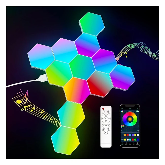 Luci LED Esagonali per Gaming - Kimimara - 12 Pcs - RGB - Sincronia Musica