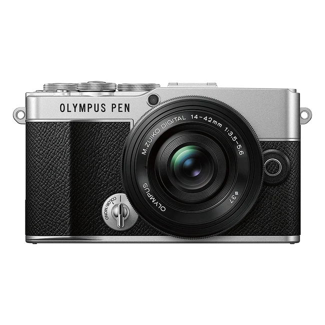 Olympus PEN EP7 Kamerakit 20MP Sensor, neigbarer HD LCDBildschirm, 4K Video, WiFi, Farb- und Monochromprofilsteuerung, Silber inkl. M.Zuiko Digital ED 14-42mm EZ, Schwarz