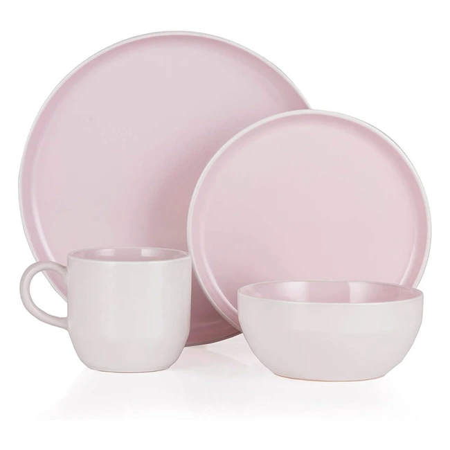 Barbary Oak BO867004PNK Oslo 16-Piece Dinnerware Set - White and Pink Lemonade