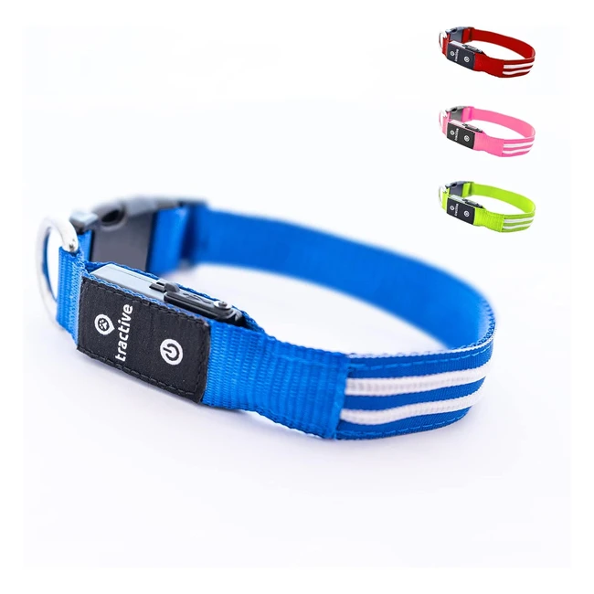 Collier chien LED lumineux Tractive, rechargeable par USB, étanche, bleu