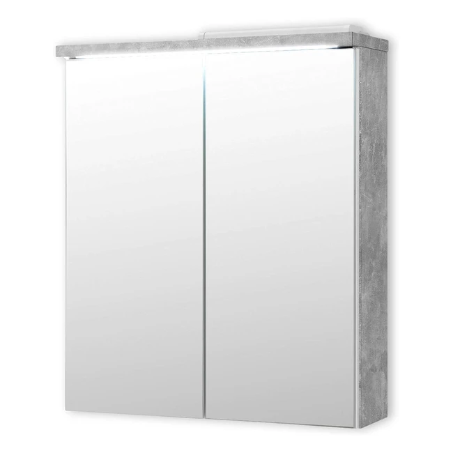 Badezimmerspiegelschrank mit LED-Beleuchtung in Betonoptik, weiß, modern, viel Stauraum, 60 x 68 x 20 cm