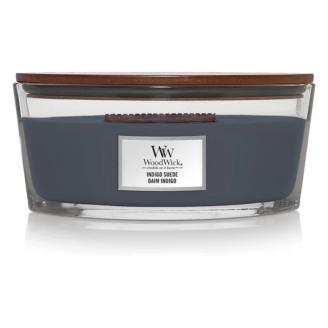 Indigo Suede Woodwick Candle - Longlasting Leather and Patchouli Scent