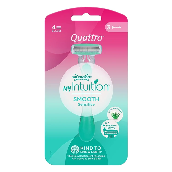 Wilkinson Sword MyIntuition Smooth Sensitive Quattro Women's Pack of 3 - Close Shave, Silky Smooth Legs