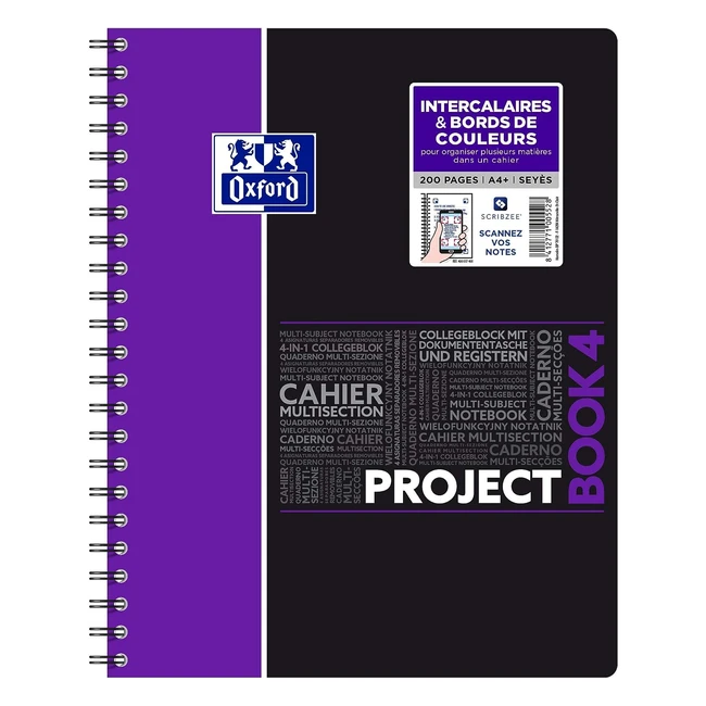 Cahier spirales Oxford Projectbook A4 200 pages grands carreaux