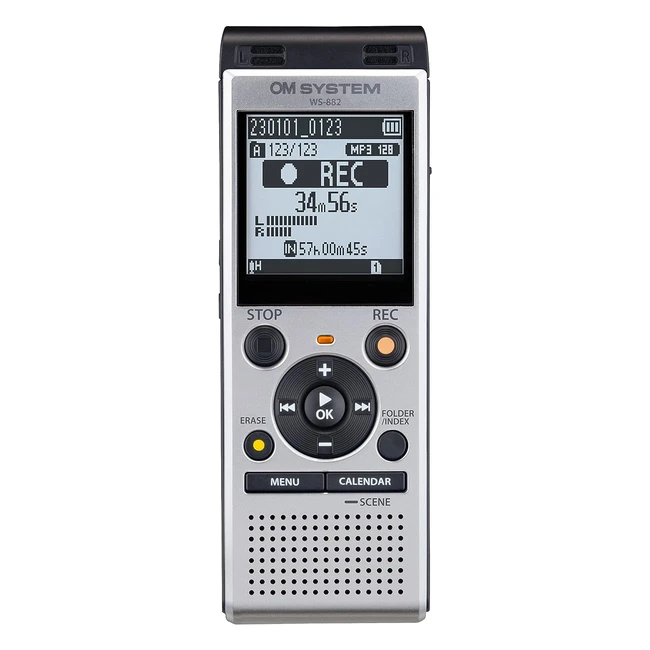 OM System WS882 Digital Voice Recorder | Stereo Microphones | USB Voice Filter | 4GB Memory | Intelligent Auto Mode