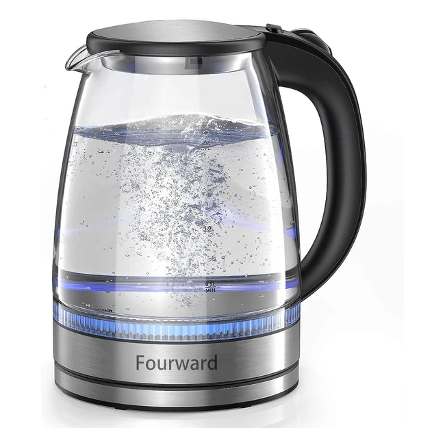 fourward Schnellkochender Wasserkocher mit LED blauem Licht 2300W, 18L Karaffe aus Borosilikatglas