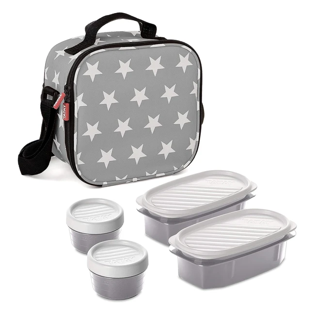 Tatay Urban Food Casual Insulated Lunch Bag - 3L Capacity - BPA Free - Grey with Stars