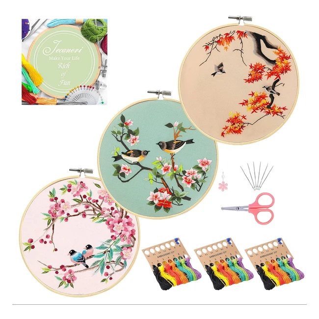 Embroidery Starter Kit Jecanori 3 Pack  Floral  Plant Patterns  Full Range of