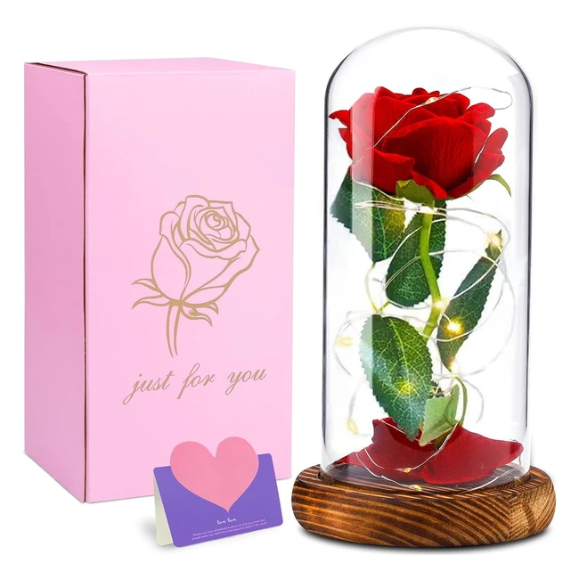 Kit de Rosas La Bella y la Bestia - Rosa Encantada con Base de Cristal y Luces LED - Regalo Ideal para San Valentín, Aniversario y Bodas