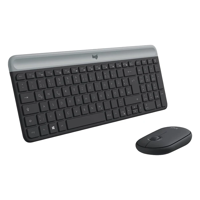 Logitech MK470 Combo - Kabelloses Tastatur und Maus Set, 2,4 GHz Verbindung über Nano-USB-Empfänger, 10m Reichweite, 18 Monate Batterielaufzeit, PC Laptop, deutsches QWERTZ-Layout, schwarz, Graphit