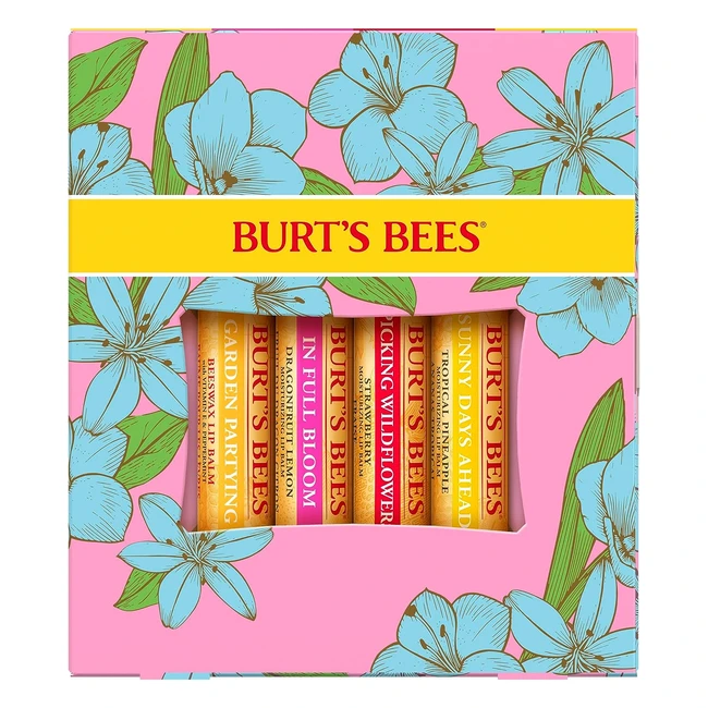 Burts Bees Lip Balm Gift Set - Beeswax Strawberry Tropical Pineapple Dragonfruit Lemon - Full Bloom - 4x425g