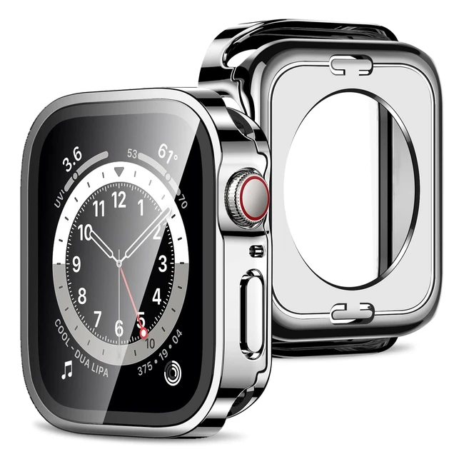 Cover 2 in 1 Amizee per Apple Watch Series 8/7 41mm - Protezione Completa in Vetro Temperato - Argento