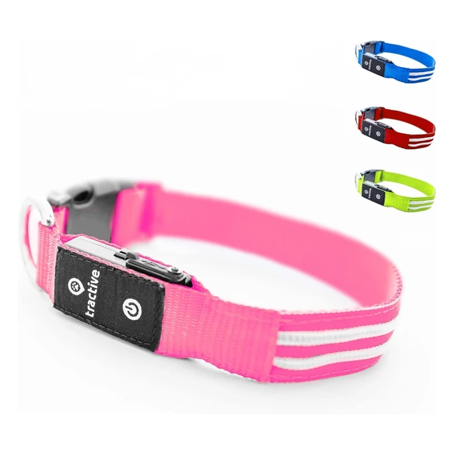 Collar Luminoso para Perros Tractive - Carga USB - Impermeable - LED - M Rosa