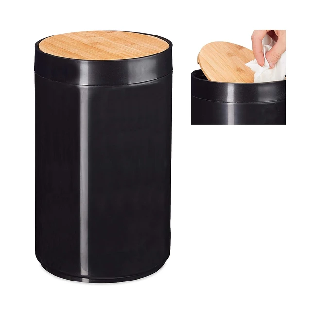 Cubo de Basura Relaxdays 55L - Tapa Oscilante - Moderno - Bambú y Plástico - Ref. 1UD Negro