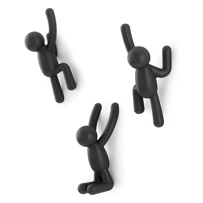 Umbra Buddy Wall Hooks - Set of 3, Black - Decorative Hooks for Coats, Scarves, Bags - 10 inch