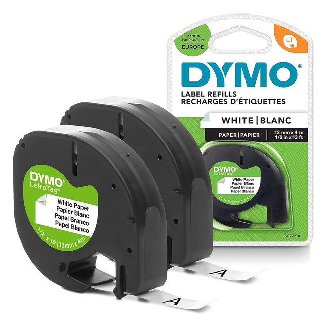 DYMO Original LetraTag Papieretiketten Schwarz auf Weiß 12 mm x 4 m selbstklebend für LetraTag Beschriftungsgerät 2 Etikettenkassetten