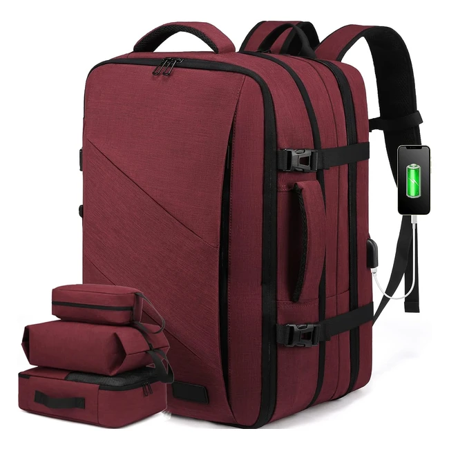 Zaino Donna Lovevook - Grande Zaino da Viaggio per Aereo - Bagaglio a Mano - Borse da Cabina con Porta USB - Zaino per PC 15.6 pollici - Travel Bag Impermeabile - Valigia 3 Pezzi Rosso