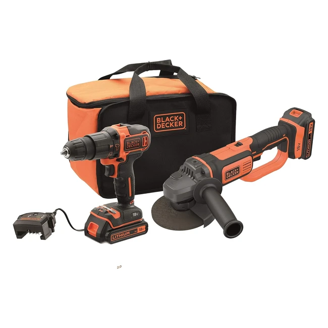 Kit Trapano a Percussione e Smerigliatrice Black+Decker BCK24D2SQW - 18V, 101 Posizioni di Serraggio