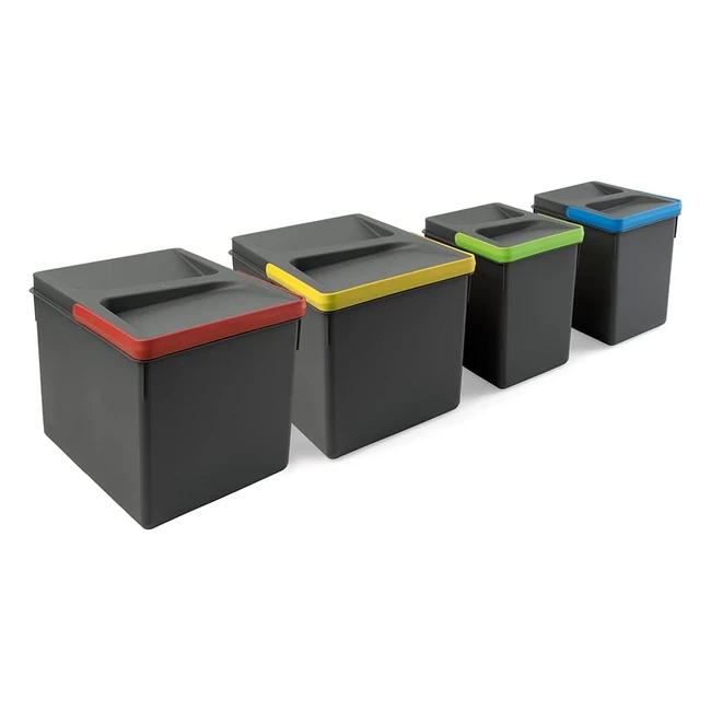 Contenitori per cassetti da cucina Emuca Recycle - Altezza 216mm - 2x12L + 2x6L - Plastica Grigio Antracite