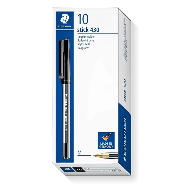 Staedtler Stick 430 M9 Ballpoint Pen - Medium, Black, Box of 10