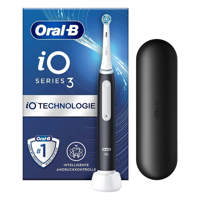 Oral-B IO Series 3 Elektrische Zahnbürste, 3 Reinigungsmodi, inklusive sensibler Zahnpflege, Drucksensor, Timer, Reiseetui, designed by Braun, Matt Schwarz