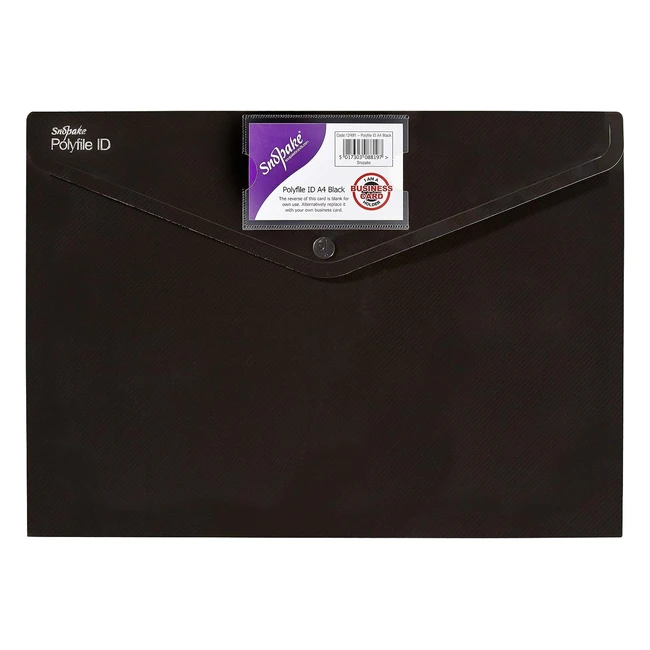 Snopake A4 Polyfile ID Popper Wallet - Black (Pack of 5) - Ref 12491