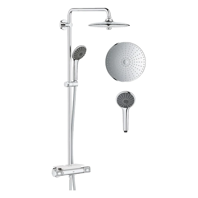 Grohe Vitalio Joy 260 Duschsystem mit Easyreach Ablage inklusive Thermostat-Brausemischer, Brausekopf und Brauseschlauch, Chrom, 26403002