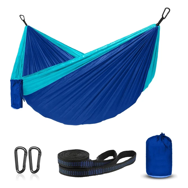 Amaca da campeggio ultraleggera portatile, nylon paracadute, asciugatura rapida, con 2 moschettoni e corde - Blu/Azzurro
