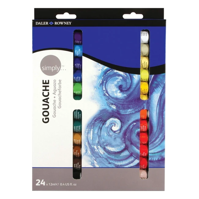 Daler Rowney 12ml Simply Gouache Set 24er Pack - Opaque Farben mit hoher Deckkraft