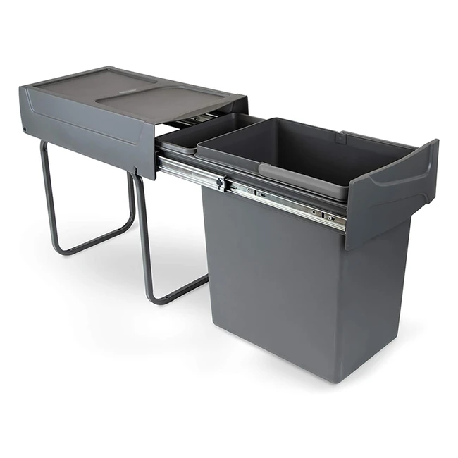 Emuca Waste Container - Removable Recycling Bin 1x20L - Steel & Plastic - Anthracite Grey