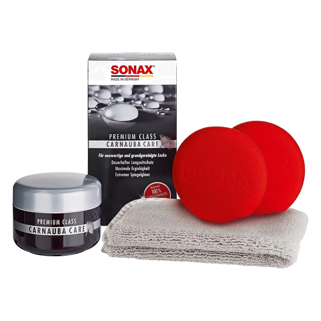 SONAX 02112000 Premiumclass Carnaubacare Set 200ml Hartwachs 2 Anwendungsschwämme Mikrofaser-Tuch