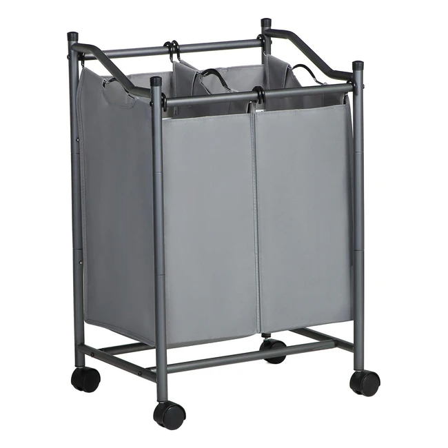 Songmics Rolling Laundry Sorter - Sturdy Removable Bags - Grey - LSF002GS