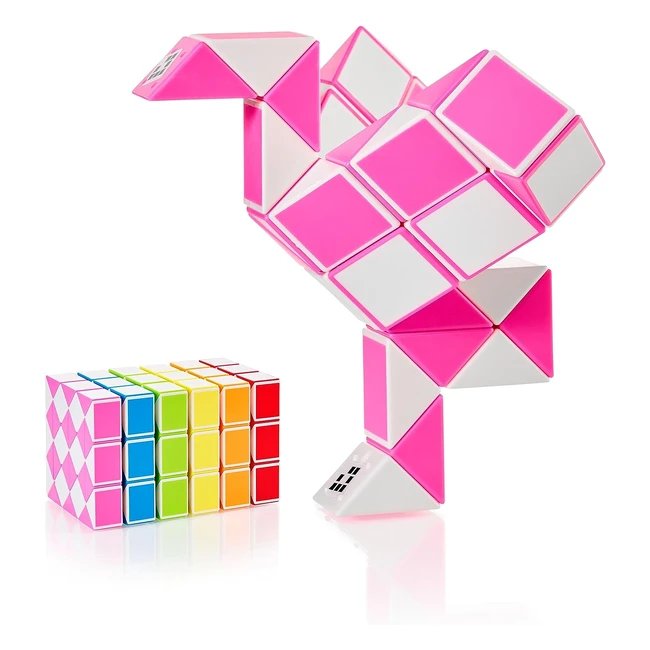 Cubidi Magic Snake Cube - Jouet de poche pour enfants 4-8 ans - Cadeau anniversaire - 36 blocs - Rose