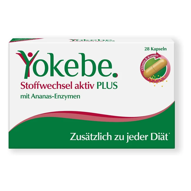 Yokebe Plus Stoffwechsel Aktiv Kapseln mit Vitamin B-Komplex und hochwertigen Ananasenzymen zur Unterstützung einer Diät - 28 Kapseln