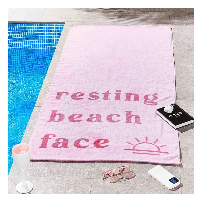 Sassy B Resting Beach Face Cotton Towel Pink 76x160cm | Absorbent & On-Trend