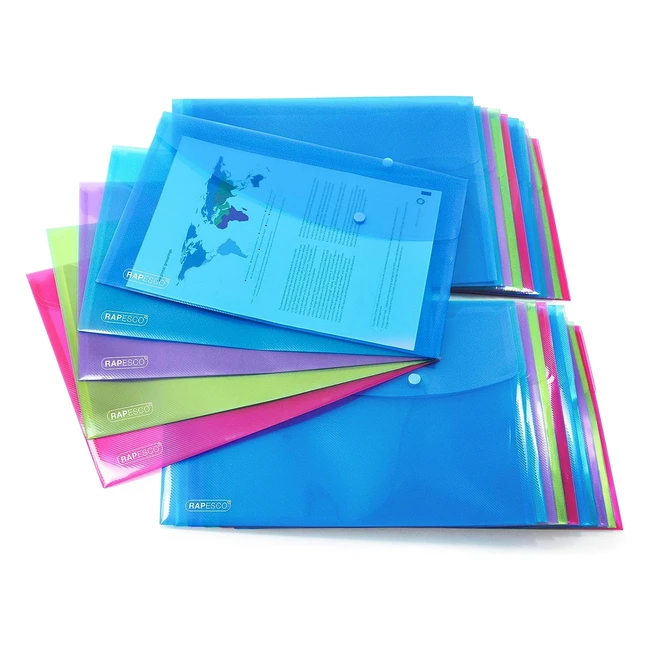 Rapesco 1494 Popper Wallets A4 Foolscap - Pack of 20 - Assorted Transparent Colo