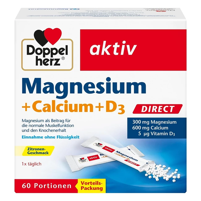 Doppelherz Magnesium Calcium D3 Direct - Für normale Muskelfunktion und Knochenpflege - 60 Portionen