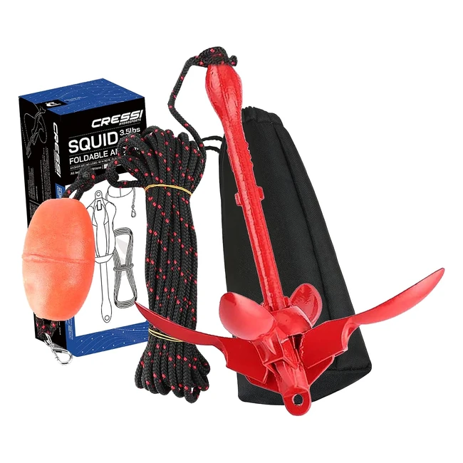 Cressi Squid Faltanker Set 16 kg für SUPs und Kayaks, Carbonstahl, Rot, 1500 g
