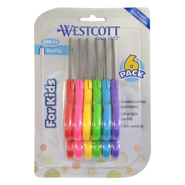 Westcott 16454 Kids Scissors, Ages 4-8, 5-inch, Blunt Tip, Assorted Colors, 6 Pack