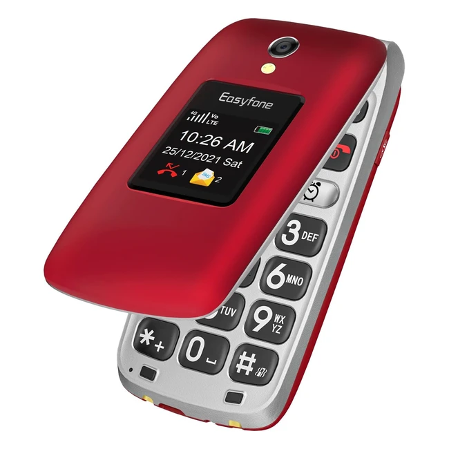 Fácilfone PrimeA1 Pro: Teléfono Móvil 4G para Mayores con Tapa, Botón SOS, GPS y Batería de 1500mAh - Rojo