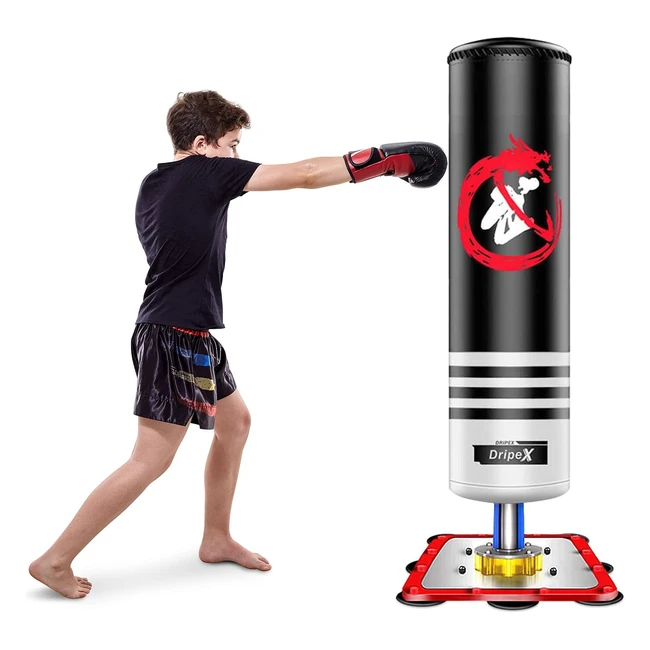 Dripex Punchingball Enfant 120 cm - Sac de Frappe Boxe sur Pied avec Ventouses - Karaté Taekwondo MMA - Cadeau Noël et Nouvel An
