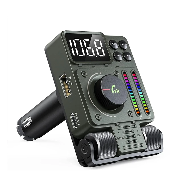 Transmisor FM Bluetooth Lencent 53 para Coche - Sonido de Agudos y Graves Ajustables - Carga Rápida PD30W